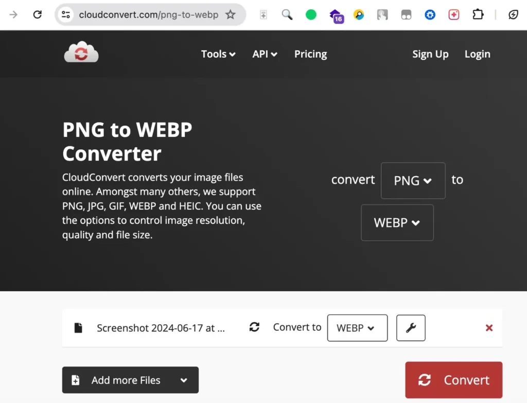 Selecione o formato WebP para converter sua imagem / Seu Tutorial