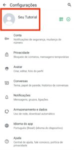 Clique no seu nome no WhatsApp / Seu Tutorial