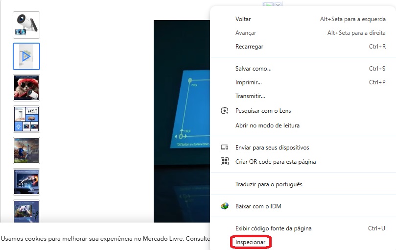 Inspecionar elemento em vídeos do Mercado Livre / Seu Tutorial