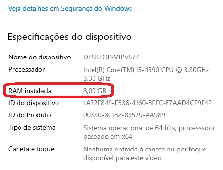 Memória RAM instalada / Seu Tutorial
