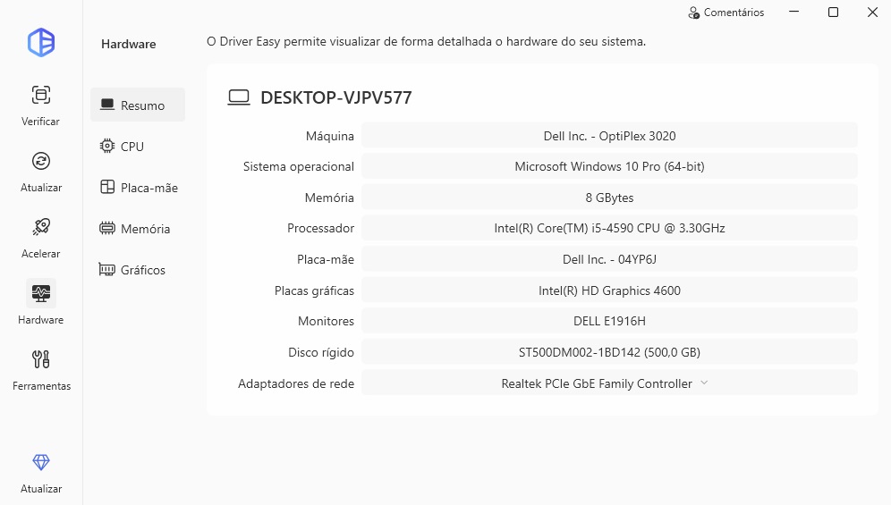 DriverEasy / Detalhes de Hardware / Seu Tutorial