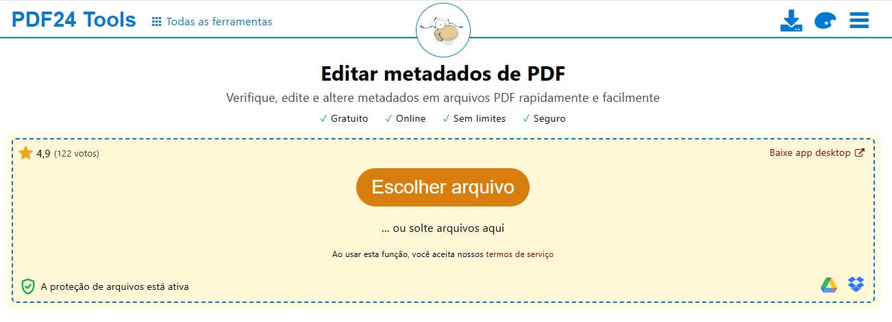 PDF24 Tools / Remover metadados de PDF / Seu Tutorial
